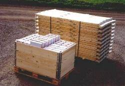 Collapsed bins, packed on pallet.